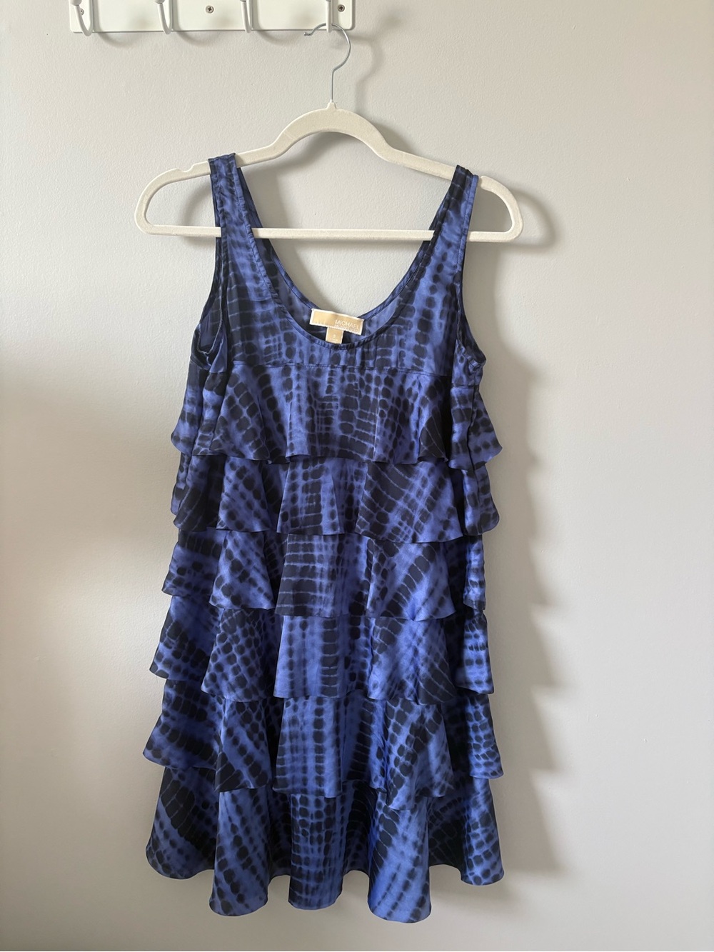 Michael Kors Navy Blue Tie-Dye Tiered Ruffle Mini Dress